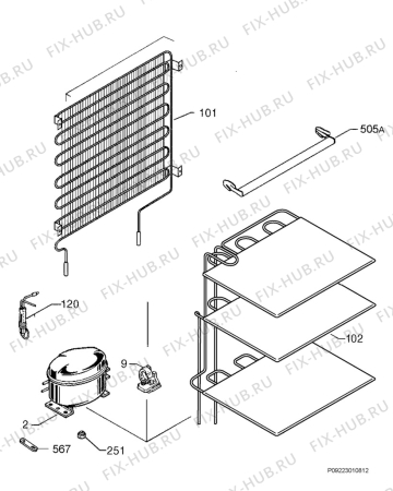 Взрыв-схема холодильника Electrolux EUT6256 - Схема узла Cooling system 017