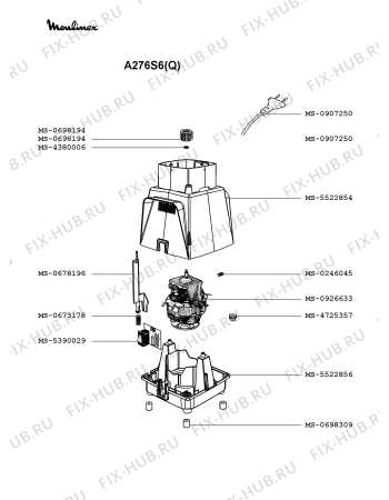 Взрыв-схема блендера (миксера) Moulinex A276S6(Q) - Схема узла PP002536.9P2