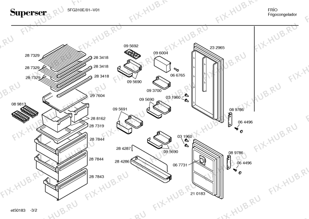 Взрыв-схема холодильника Superser 5FG310E - Схема узла 02
