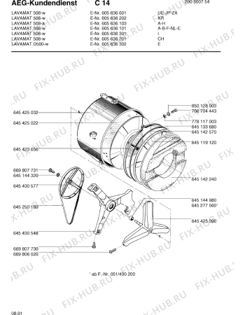 Взрыв-схема стиральной машины Aeg LAVD 500 W - Схема узла Tub