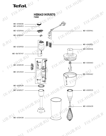 Схема №1 HB6431KR/870 с изображением Корпусная деталь для блендера (миксера) Tefal MS-651543