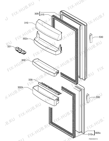 Взрыв-схема холодильника Zoppas PCX38NF - Схема узла Door 003