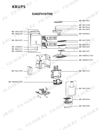 Схема №3 EA82F010/70K с изображением Корпусная деталь для электрокофеварки Krups MS-5A21244