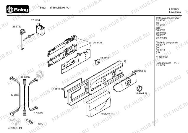 Схема №3 3TS862BE TS862 с изображением Таблица программ для стиралки Bosch 00184718