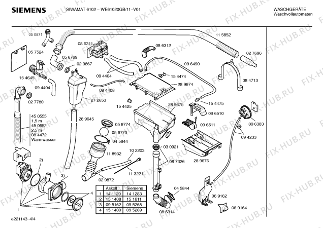Взрыв-схема стиральной машины Siemens WE61020GB SIWAMAT 6102 - Схема узла 04