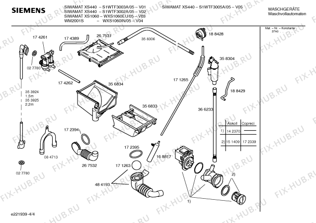 Схема №2 S1WTF3002A SIWAMAT XS440 с изображением Инструкция по установке и эксплуатации для стиралки Siemens 00582045