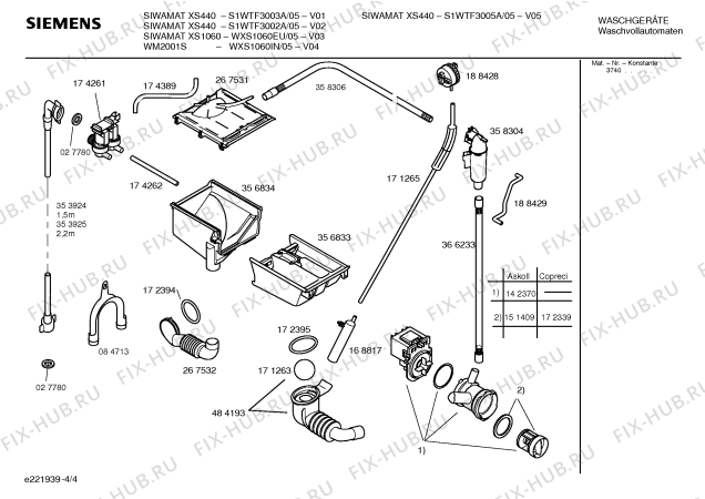 Схема №2 WXS1060IN Siemens WM2001 SL с изображением Панель управления для стиралки Siemens 00360919