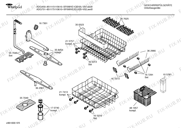 Взрыв-схема посудомоечной машины Whirlpool SF6WHE1GB ADG450-851115115610 - Схема узла 06