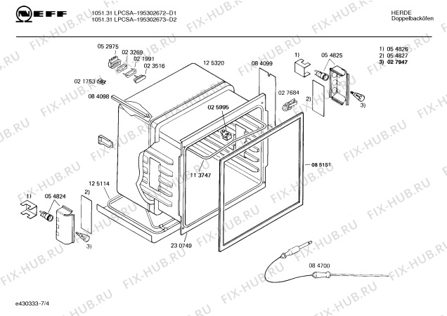 Взрыв-схема плиты (духовки) Neff 195302672 1051.31LPCSA - Схема узла 04