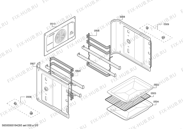 Взрыв-схема плиты (духовки) Siemens HB43GS556 H.SE.NP.L2D.IN.GLASS.S5b.X.E0_C/// - Схема узла 05