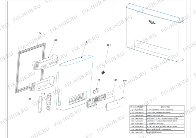 Схема №2 WTM 557 R SS с изображением Корпусная деталь для холодильной камеры Whirlpool 482000094270