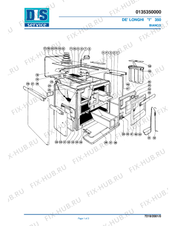 Схема №1 350 BIANCO с изображением Элемент корпуса DELONGHI 670019