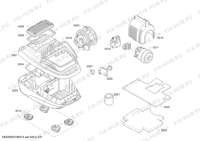 Взрыв-схема пылесоса Siemens VSQ8POWER4 Q 8.0 extremePowerPlus powerSensor - Схема узла 02