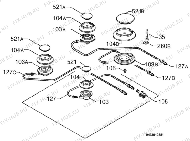 Взрыв-схема плиты (духовки) Zanussi ZOU340NI - Схема узла Functional parts 267