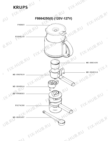 Взрыв-схема кофеварки (кофемашины) Krups F8664250(0) - Схема узла 0P001839.6P2