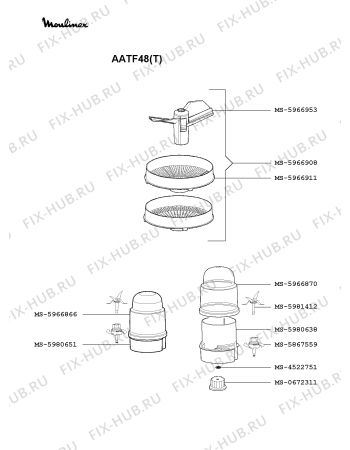 Взрыв-схема кухонного комбайна Moulinex AATF48(T) - Схема узла 1P002408.5P4