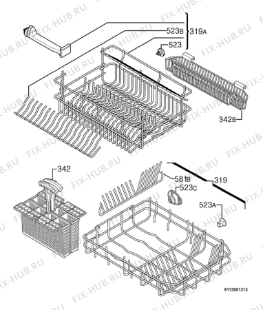 Взрыв-схема посудомоечной машины Aeg F64850I-B - Схема узла Basket 160