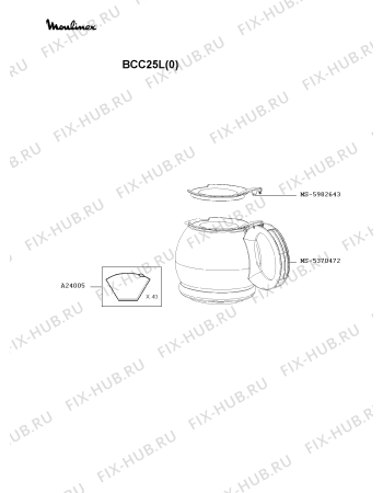 Взрыв-схема кофеварки (кофемашины) Moulinex BCC25L(0) - Схема узла ZP001465.1P2