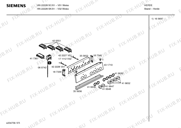 Взрыв-схема плиты (духовки) Siemens HN22228SK - Схема узла 05