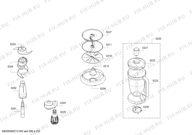 Взрыв-схема кухонного комбайна Bosch MC812S814 - Схема узла 02