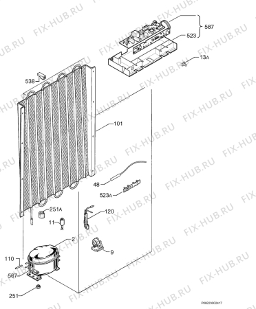 Взрыв-схема холодильника Electrolux EUC1522 - Схема узла Cooling system 017