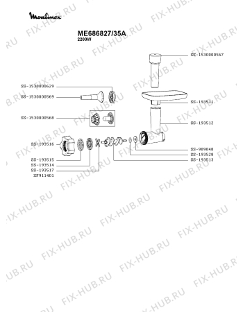 Взрыв-схема мясорубки Moulinex ME686827/35A - Схема узла 4P005771.2P2