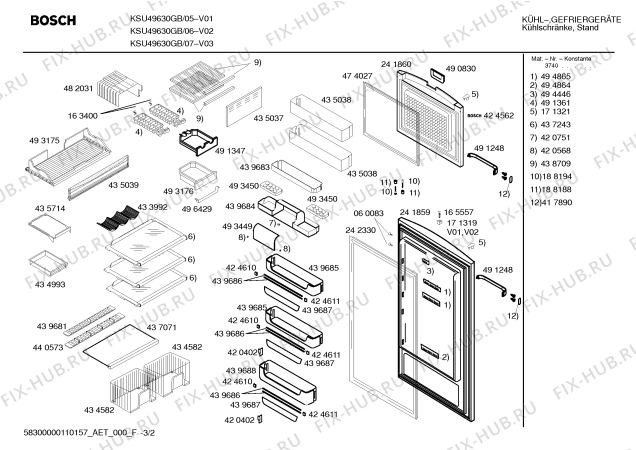 Схема №2 KSU45630NE с изображением Набор для холодильной камеры Bosch 00741552