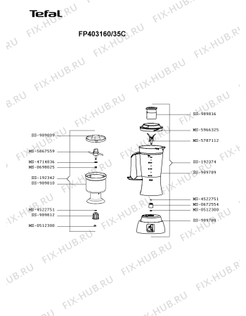 Взрыв-схема кухонного комбайна Tefal FP403160/35C - Схема узла YP003524.2P3