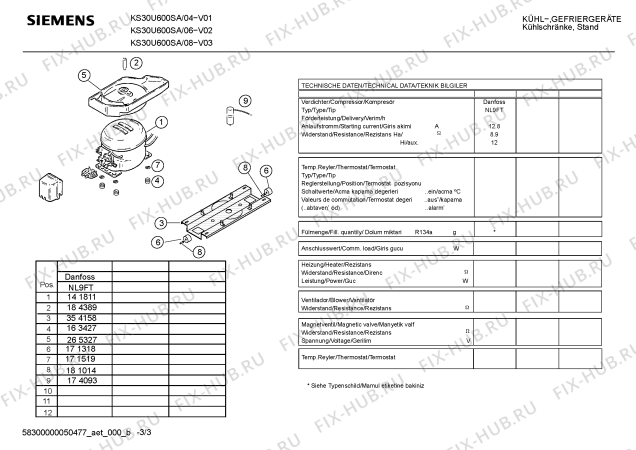 Взрыв-схема холодильника Siemens KS30U600SA - Схема узла 03