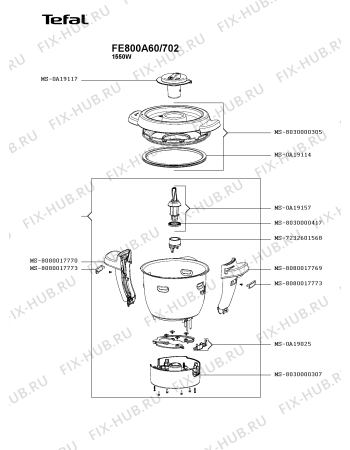 Взрыв-схема кухонного комбайна Tefal FE800A60/702 - Схема узла 0P005763.6P3