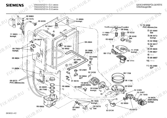 Взрыв-схема посудомоечной машины Siemens SN33302SZ - Схема узла 02