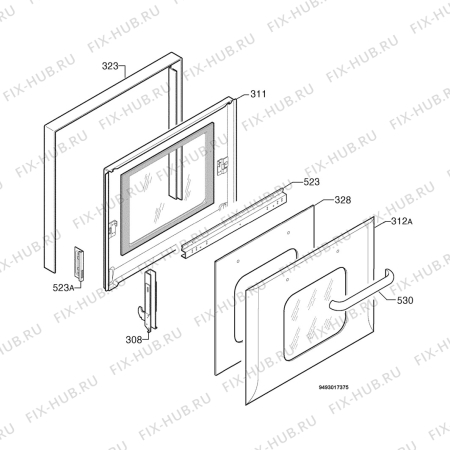 Взрыв-схема плиты (духовки) Rex Electrolux FMS051XX - Схема узла Door 003