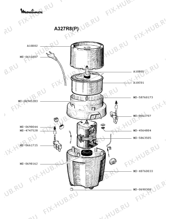 Взрыв-схема блендера (миксера) Moulinex A327R8(P) - Схема узла 1P002491.3P3