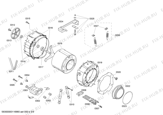 Взрыв-схема стиральной машины Bosch WAE32464GB Exxcel 1600 Express - Схема узла 03