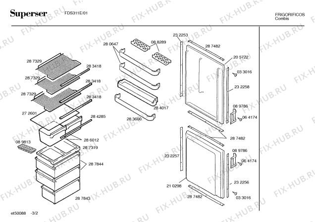Взрыв-схема холодильника Superser FDS311E - Схема узла 02