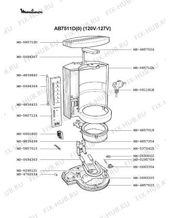 Взрыв-схема кофеварки (кофемашины) Moulinex AB7511D(0) - Схема узла PP001442.5P2