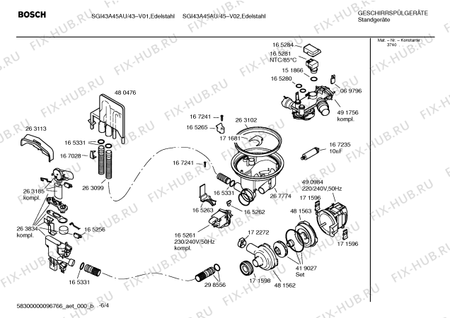 Взрыв-схема посудомоечной машины Bosch SGI43A45AU - Схема узла 04