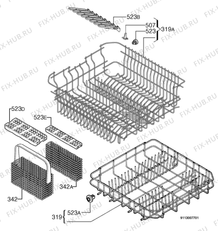 Взрыв-схема посудомоечной машины Zanussi DE6342 - Схема узла Basket 160