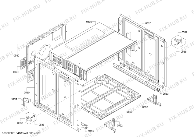 Взрыв-схема плиты (духовки) Siemens HB33BC550 - Схема узла 05