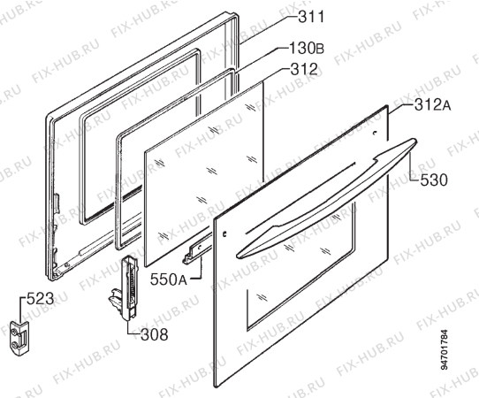 Взрыв-схема плиты (духовки) Electrolux EK7700X - Схема узла Door 003