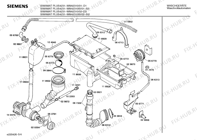 Взрыв-схема стиральной машины Siemens WM42310SI SIWAMAT PLUS 4231 - Схема узла 04
