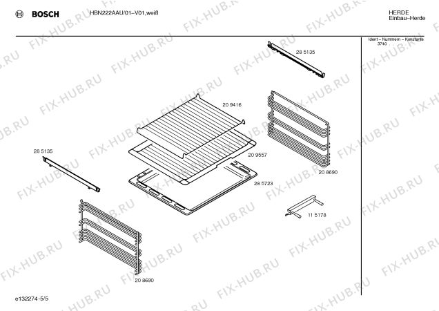 Взрыв-схема плиты (духовки) Bosch HBN222AAU - Схема узла 05