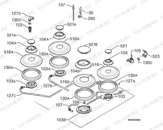 Взрыв-схема плиты (духовки) Zanussi ZGG649ICN - Схема узла Functional parts 267