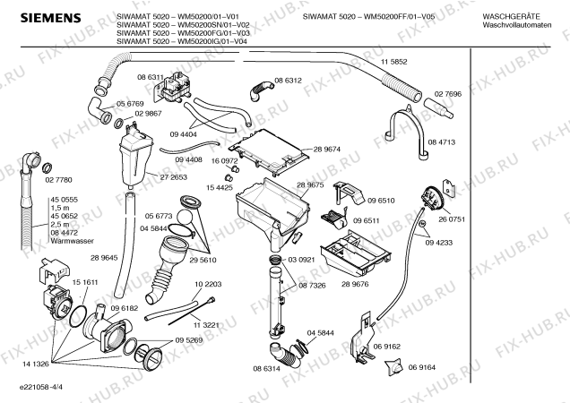 Взрыв-схема стиральной машины Siemens WM50200FF, SIWAMAT 5020 - Схема узла 04