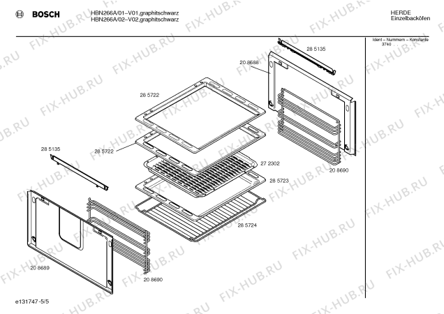 Взрыв-схема плиты (духовки) Bosch HBN266A - Схема узла 05