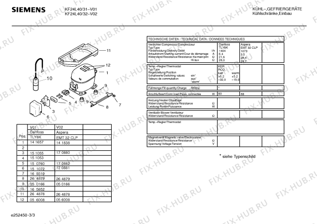 Взрыв-схема холодильника Siemens KF24L40 - Схема узла 03