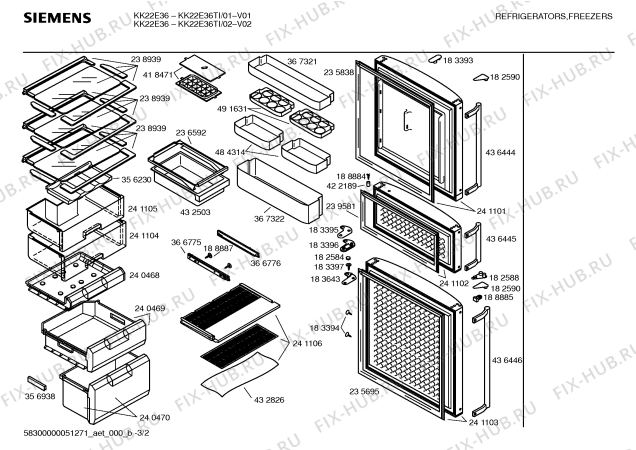Схема №2 KK22F56TI с изображением Уплотнитель двери для холодильной камеры Siemens 00239581