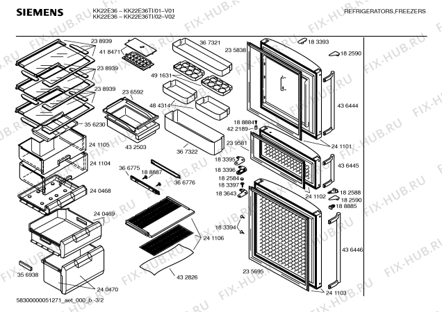 Схема №2 KK22E36TI с изображением Ручка двери для холодильной камеры Siemens 00436444