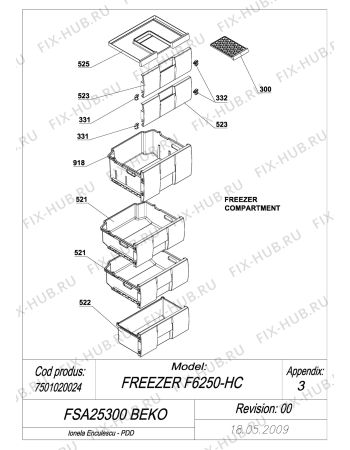 Взрыв-схема холодильника Beko BEKO FSA25300 (7501020024) - EXPLODED VIEW SHELFS FSA25300 BEKO