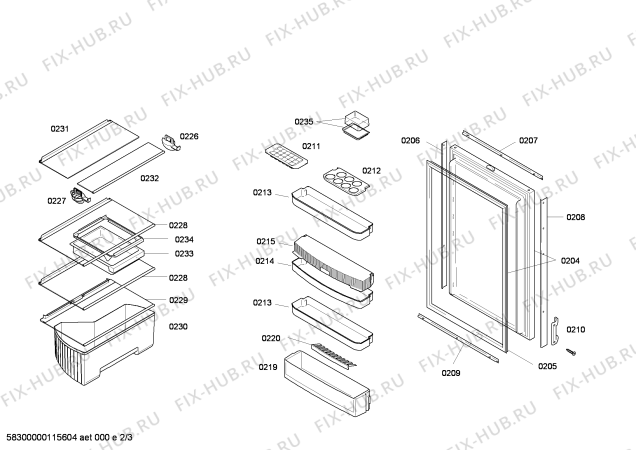 Схема №2 K3614X8 с изображением Дверь для холодильной камеры Bosch 00243913